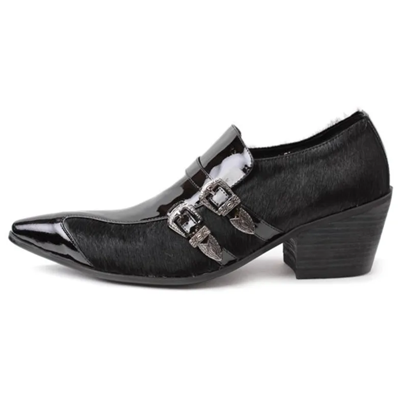 Men Leather Shoes Pointed Toe Buckle High Heel Dress For Wedding Party Office
