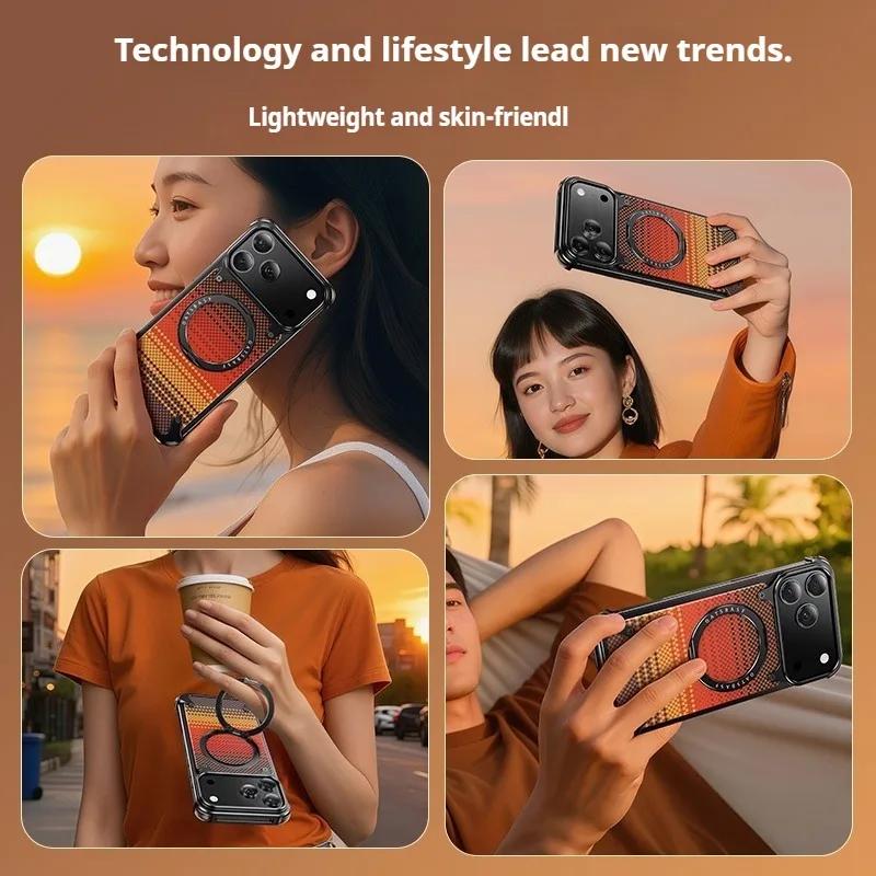 Eary for iPhone 17 Pro Max Phone Case 17 Air Magsafe with 360°Rotate Magnetic Stand Carbon Fiber Cover Frameless Anti-Drop Shell