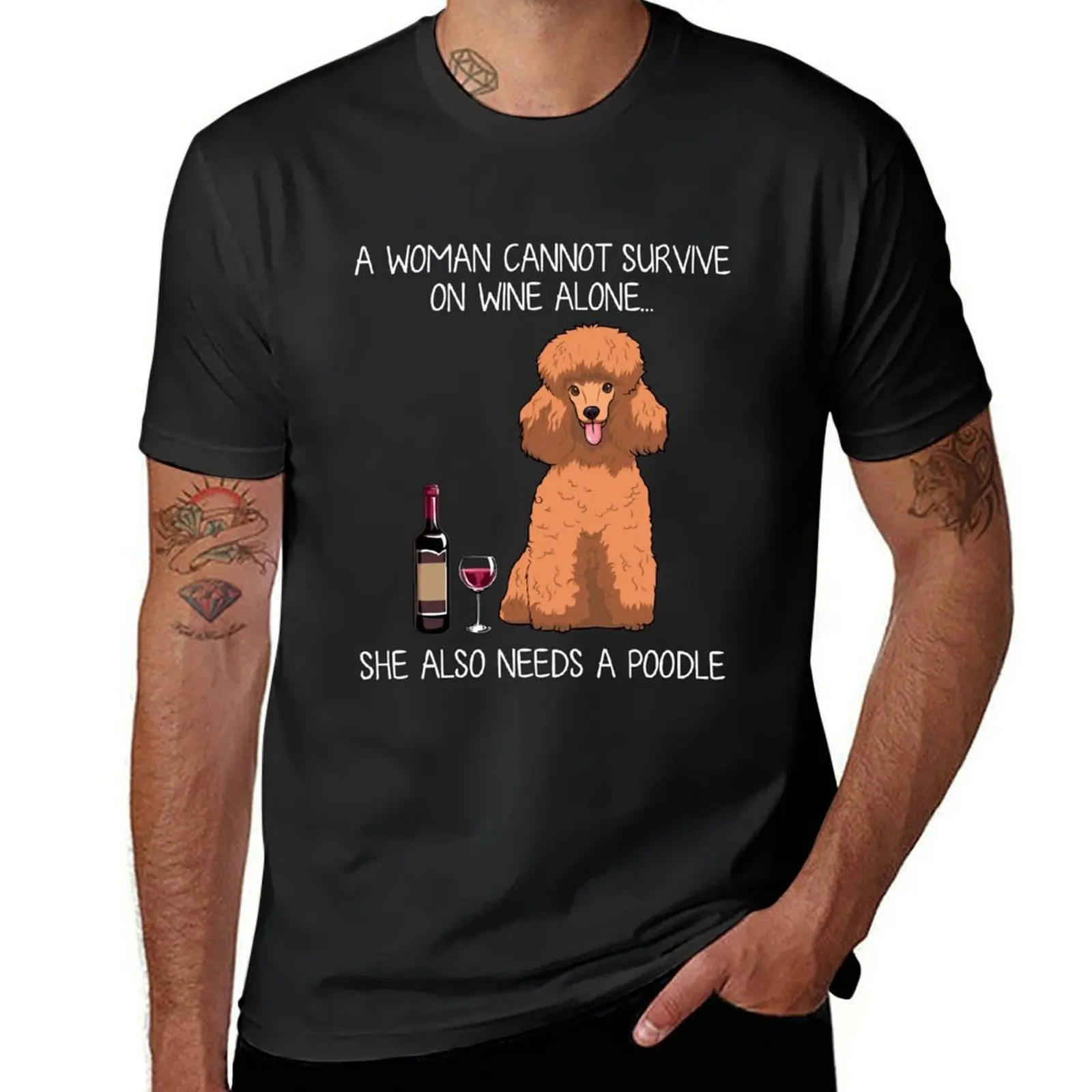 Poodle and wine Funny Dog T-Shirt anime tops kawaii clothes Men's clothing
