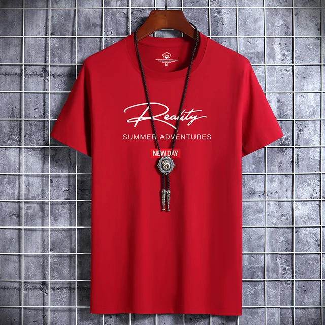 2022 NEW Letter Printing 100% Cotton Men T Shirt Hip-Hop Cotton T-shirt O-neck Summer Male Causal Tshirts Fashion Loose Tees J02 Burgundy