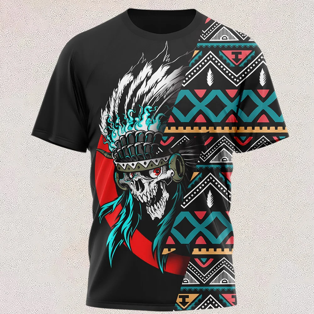 

India Skull 3D Summer Printed T-shirt, Lovers' Personalized Casual T Shirts Breathable Round Neck Short Sleeve