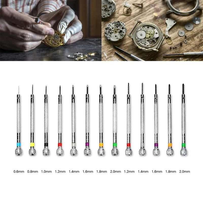 

0.6-2.0mm Carbon Steel Screwdrivers Set 13 Pcs Professional Slotted Cross Screwdriver Kit Watchmakers Watch Repair Tools