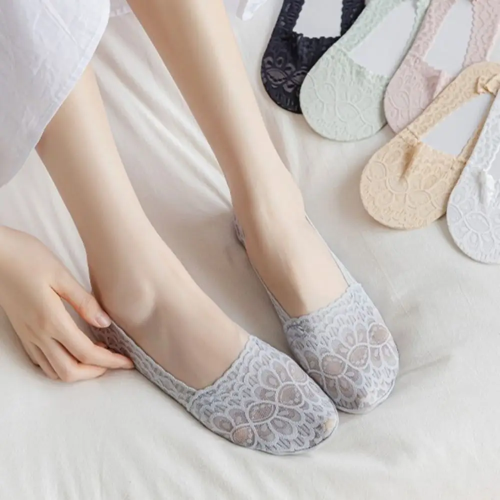

Lace Sock Slippers Women Summer Silicone Non-slip Low Cut Ankle Boat Socks Women Solid Color Invisible No Show Socks