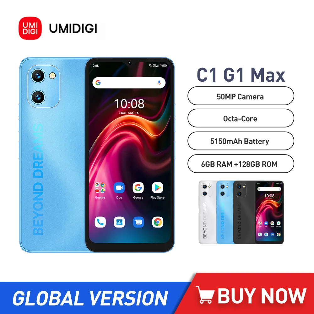 UMIDIGI C1/G1 Max Smartphones 6GB+128GB 6.52Inch Display 5150mAh Battery 50MP Camera Unisoc T610 Octa-Core Dual SIM Cellp Phone umidigi power 7 max android 11 smartphone 10000mah battery unisoc t610 6gb 128gb 6 7 display 48mp camera nfc cellphone unlocked