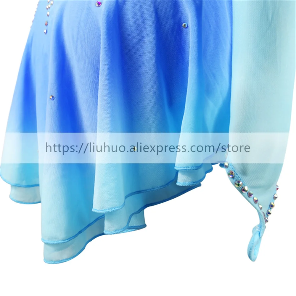 LIU HUO Kids Women's Girls' Figure Ice Skating Dress Ballet Dance Stage Performance Stretch Competition Costumes Blue Gymnastics