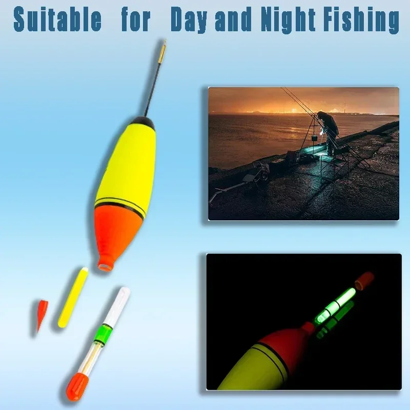 YUSUPKOO 5Pcs Plastic EVA Luminous 10/20/30g Foam Float Long Vertical Night  Lighting Fishing Floats Bobber Light Stick Bobber - AliExpress