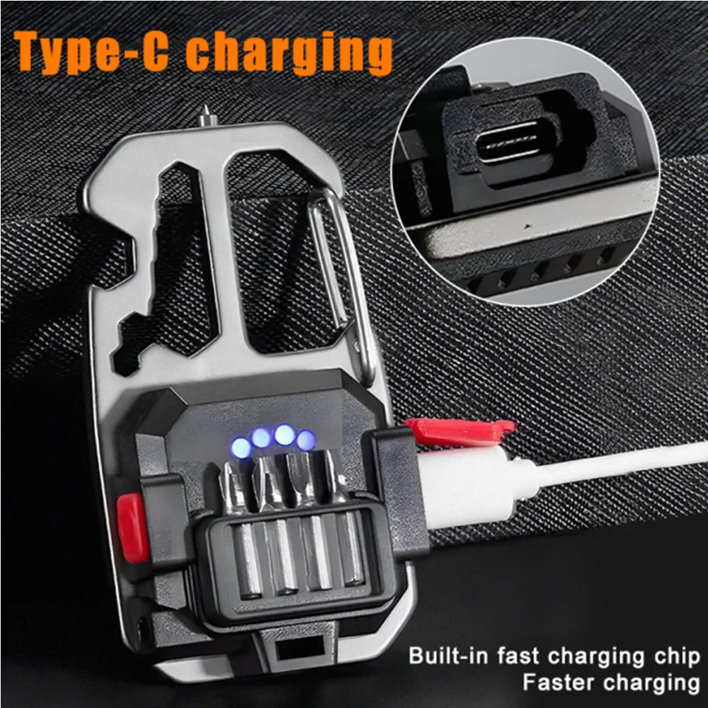 Hat Clip Light Type-C Rechargeable Cob Work Light Keychain Light Strong Magnetic Led Access Light Bottle Opener Carry Light