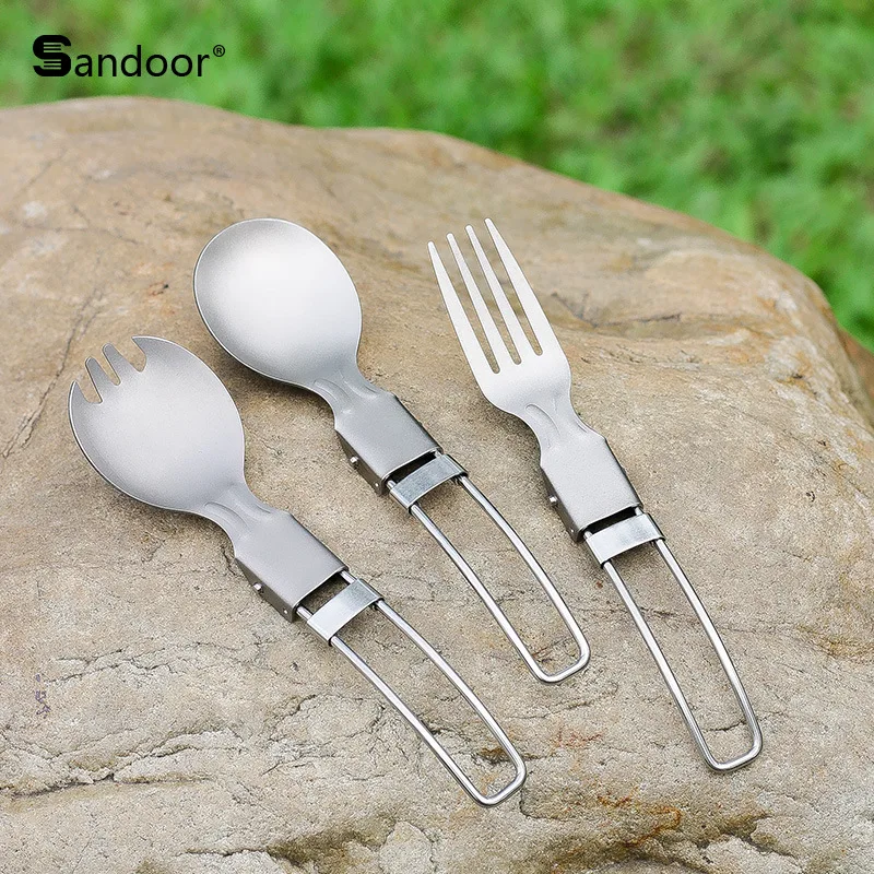 

HDIRXG Camping Titanium Tableware Folding Portable Outdoor Travel Tableware Set Knife Fork Spoon Tourism Picnic Set Camping