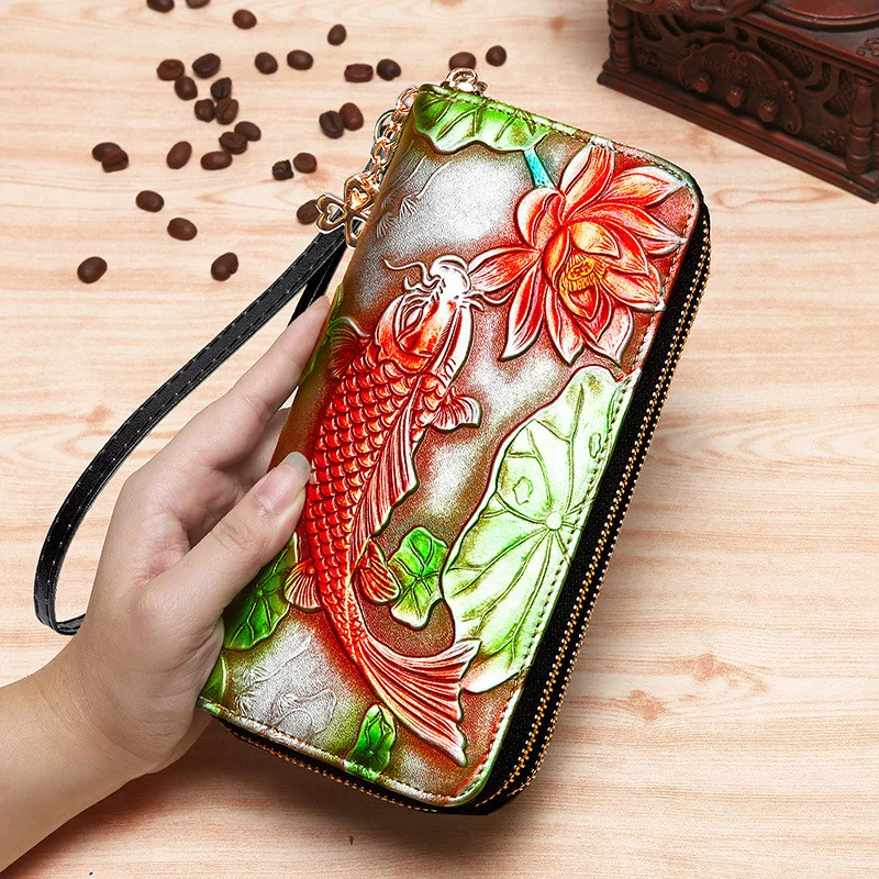 

Large Women Wallets Genuine Leather Female Purse Long Woman Wallet Double Zipper Ladies Clutch Hand Bag