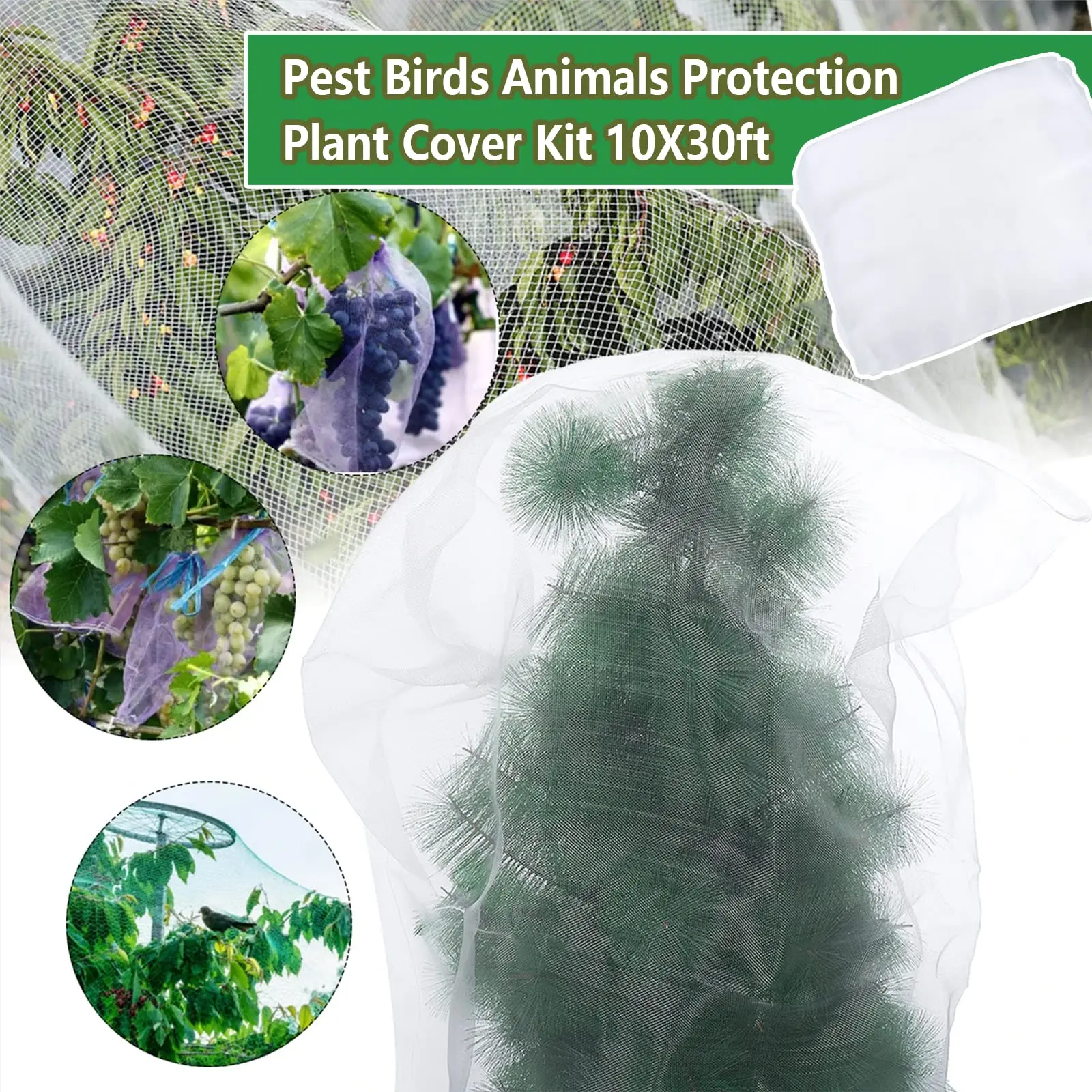 Garden Mesh Netting Kit Plant Cover with 6pcs Garden Hoops & 12 Clips for Vegetable Plants Fruits Flowers Greenhouse Birds Anima