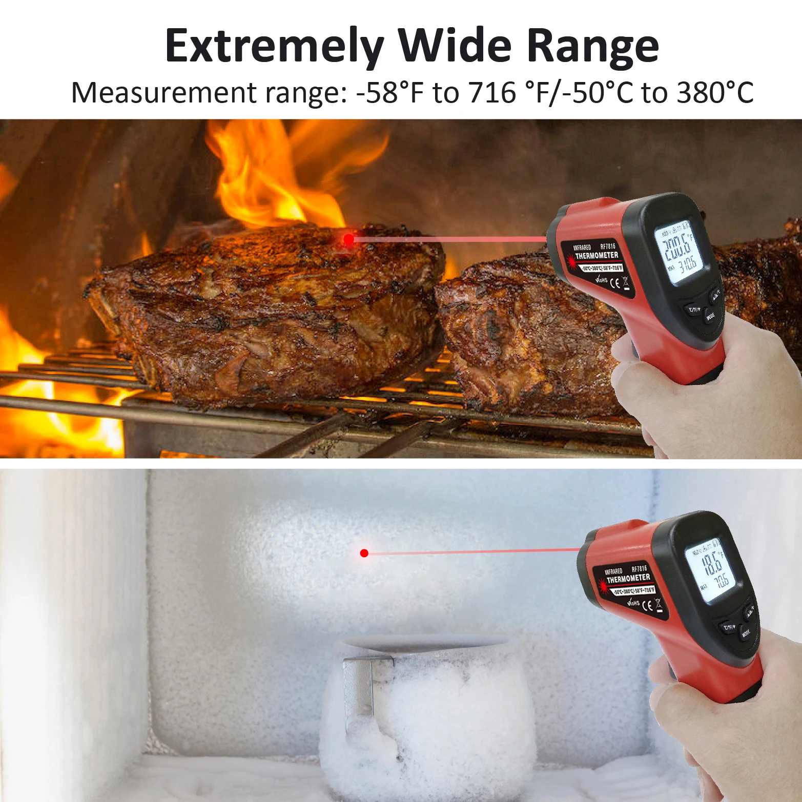 Infrared Temperature Meter Digital Thermometer Non-contact industrial Infrared Laser LCD Color Screen Kitchen Thermometer Temperature Gun Tester-50-380