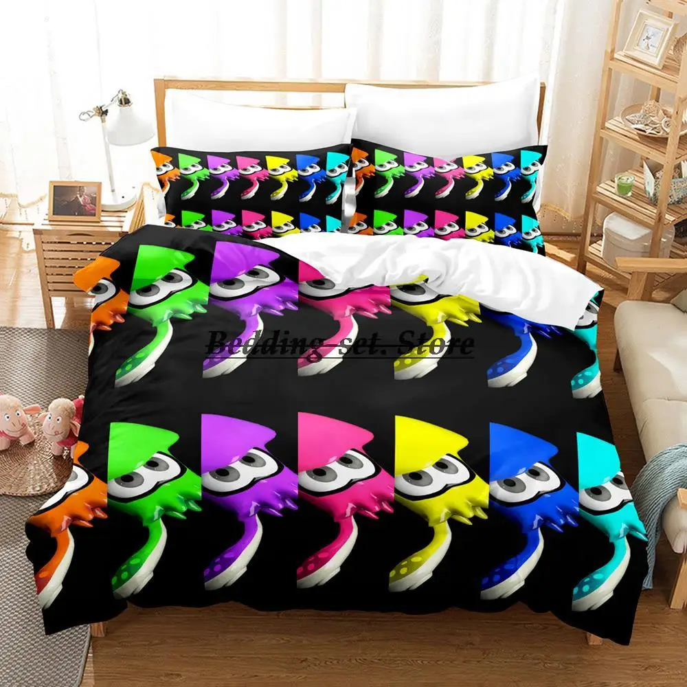 Splatoon-子供用イカ型寝具セット,シングル,ダブル,クイーン