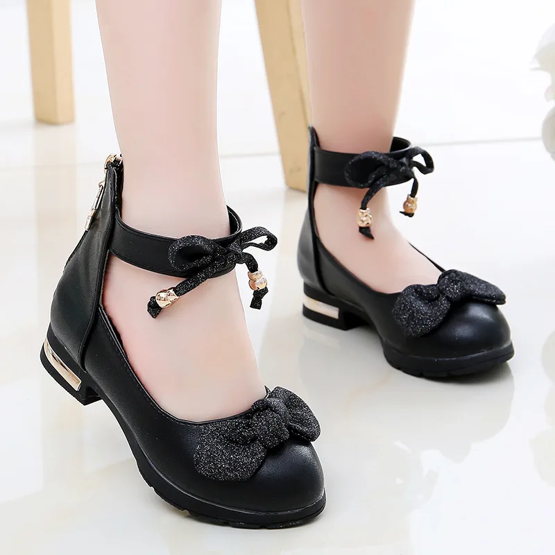 Pink Childrens Girls Leather Shoes Kids High Heeled Girls Princess Shoes For Party Wedding Big Dress chaussure fille