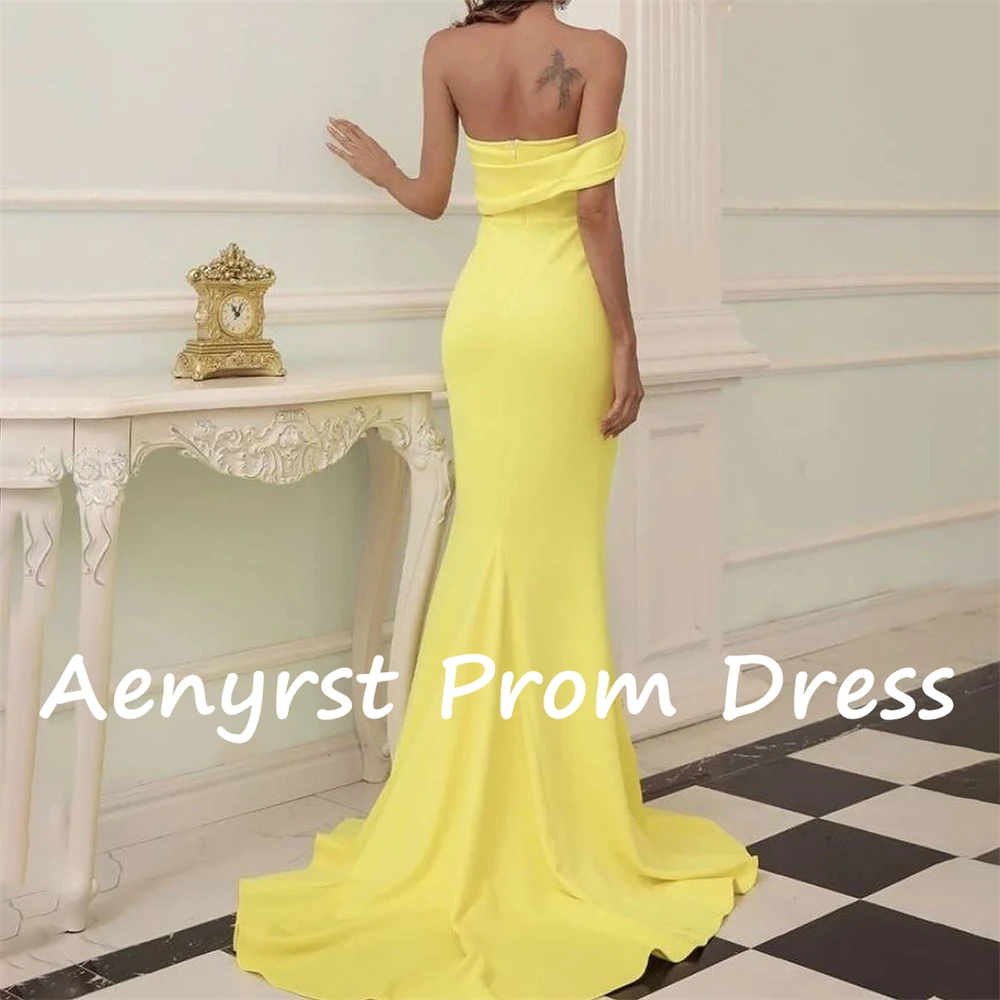 Aenyrst Sweetheart One Shoulder Prom Dresses Satin Mermaid Side Slit Evening Gowns Floor Length Party Dress Yellow فساتين السهرة