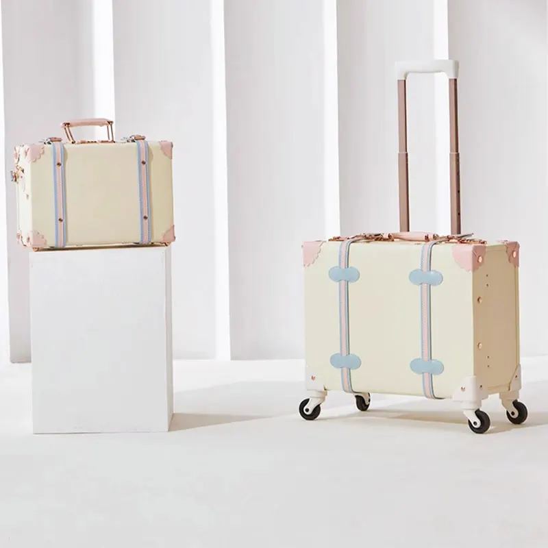 

Vintage Suitcase 18 Inch Lightweight PU Password Cabin Case Set Trolley Luggage Universal Wheel Aluminum Magnesium Alloy Tie Rod