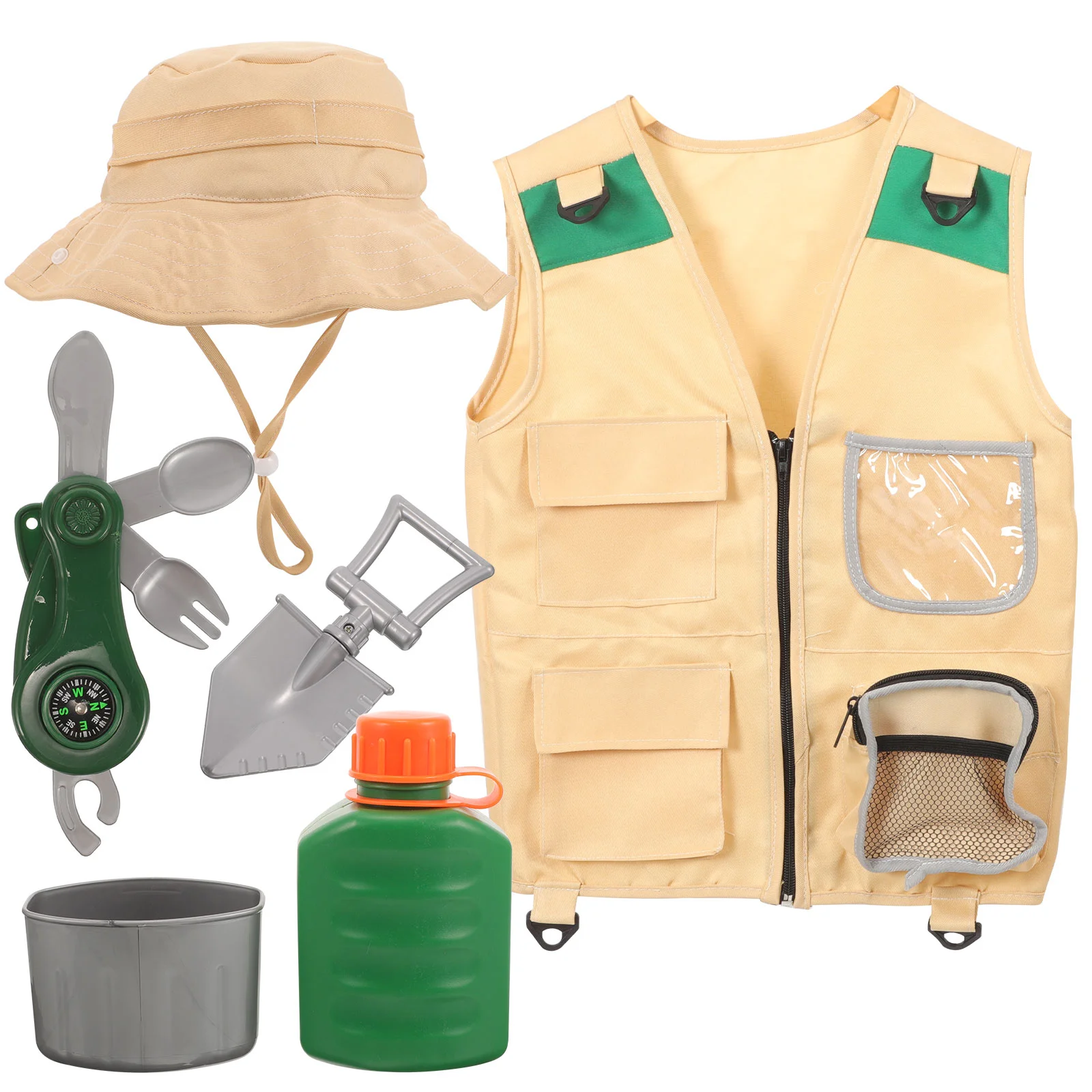 어린이 모험 의류 키트, 교육 탐험가 야외 조끼, 아이 모자, 탐험 무대 공연 어부 의상
