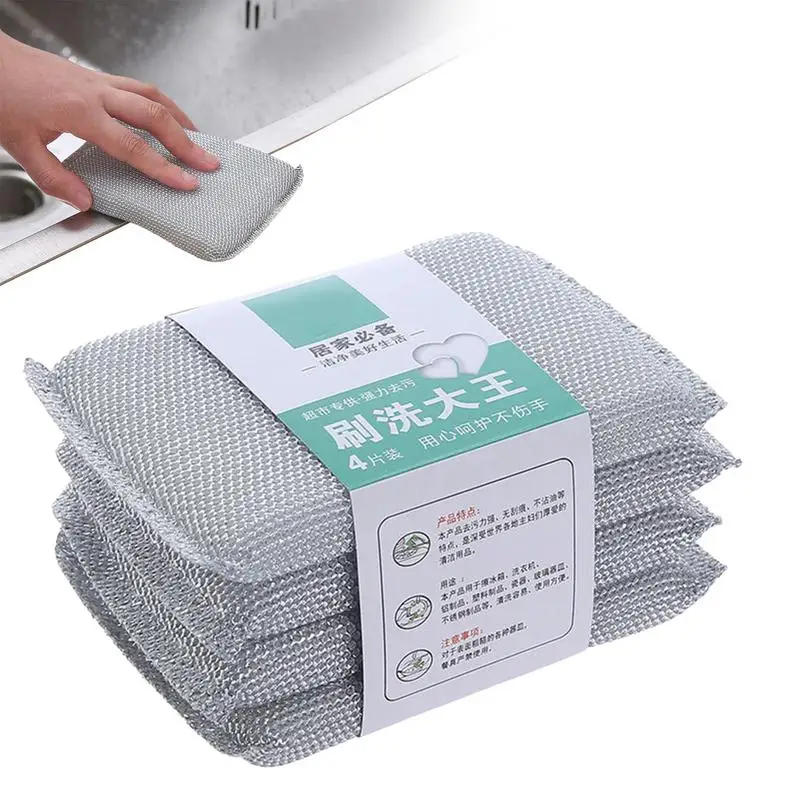 

Scrub Sponges Cleaning Tools Thickened Steel Wire Sponge Household Double-sided Dishcloth Non-stick Oil Wipe Sponge Scouring Pad