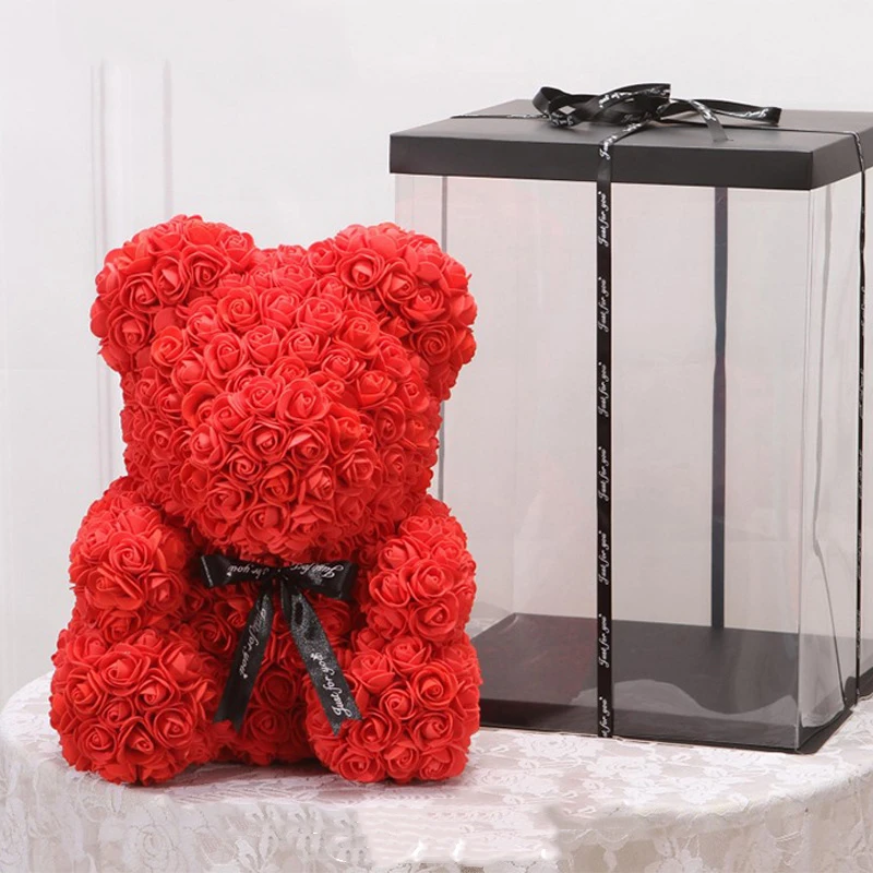 25cm Immortal Rose Bear Foam Teddy Bear Roses Flowers Artificial