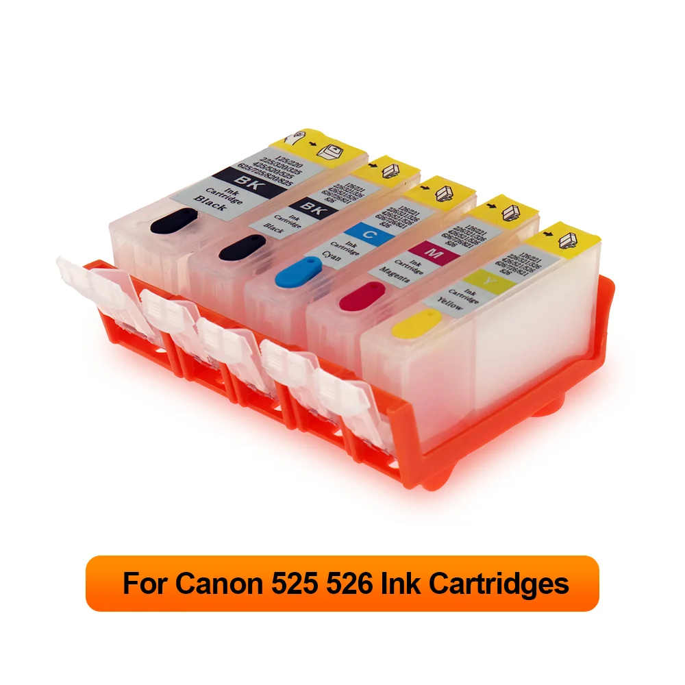 5 Cartucce D'Inchiostro Compatibili Per Canon PGI-525/CLI-526 – Colori Assortiti, Con Chip, Per Serie Pixma IP4850, MG5150, MX882