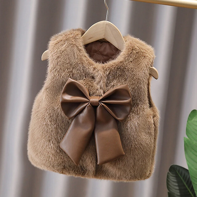 가짜 털 소녀 조끼 가을 겨울 신상 단색 리본 싱글 버튼 두꺼운 플러시 조끼 2..
