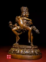 china 6" Tibet Buddhism Boxwood Wood Carving Yab-Yum Mandkesvara Buddha Statue 2