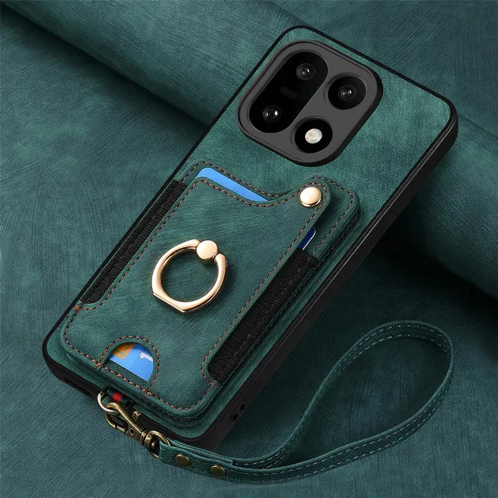 RFID-Blocking Leather Wallet Case with Magnetic Back and Ring Stand