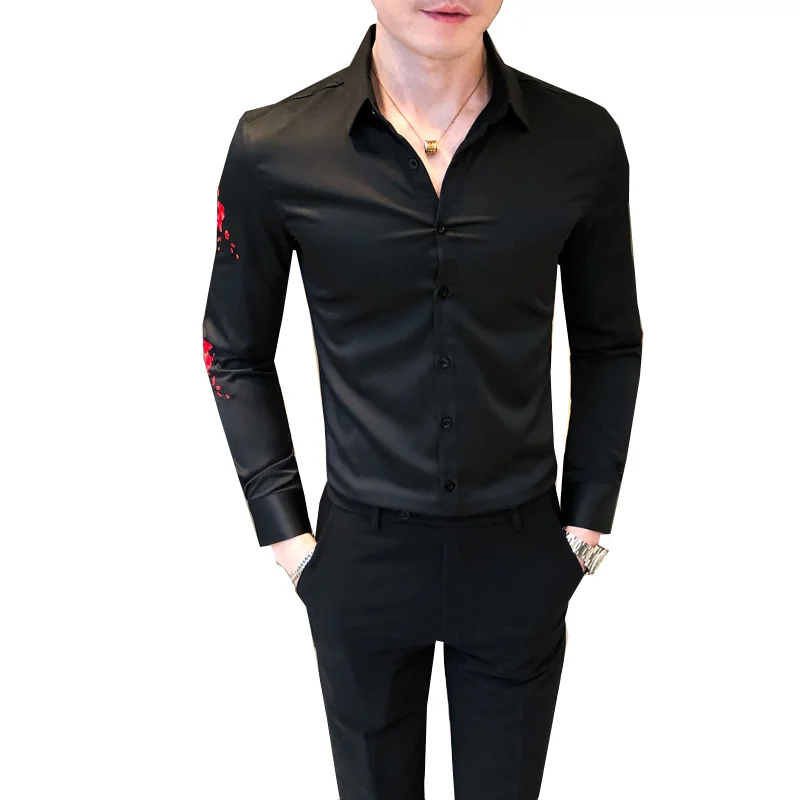Embroidery Casual Long Sleeve Gentlemen Shirts Social Blouses Korean Shirt Men Fashion Autumn New Slim Fit Dress Male Shirt