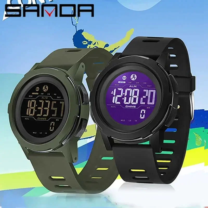 SANDA 2189 Military Waterproof LED Digital Mens Wristwatches Luxury Sports Pedometer Men Watches Shockproof Reloj Hombre