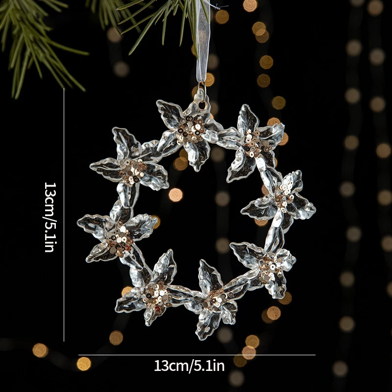 thumbnail image 1 of Acrylic Crystal Christmas Tree Ornaments 2025 Transparent Snowflake Hanging Pendant Decorations Home Garden New Year Props, 1 of 5