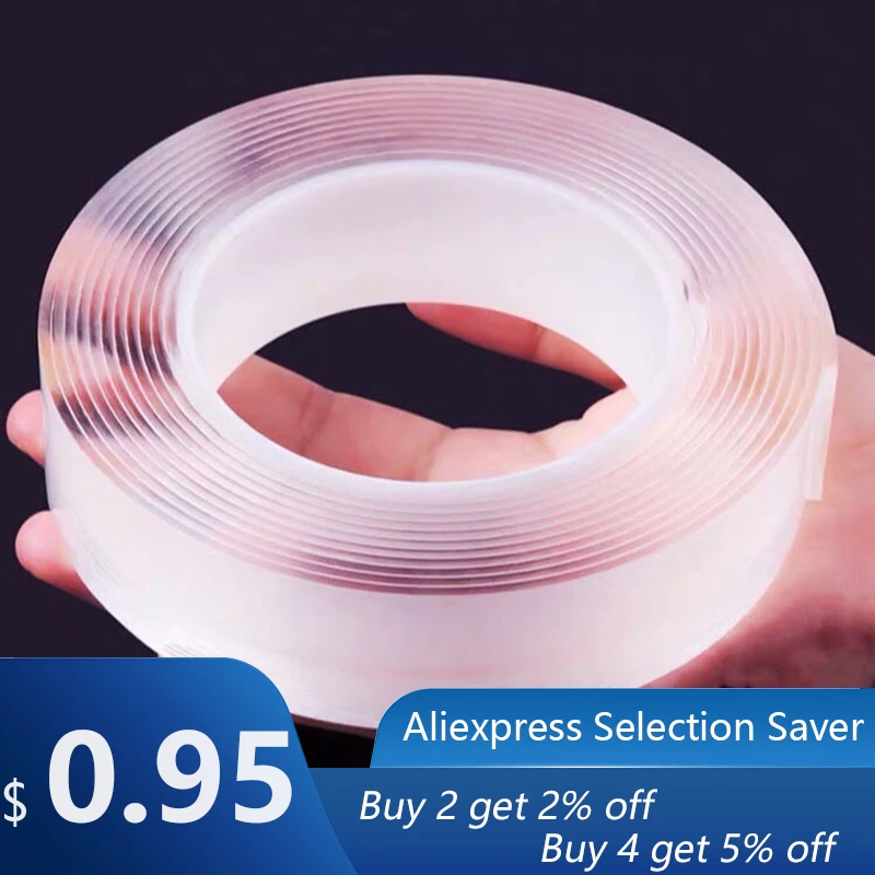 1-5M Nano Double Sided Tape Heavy Duty Transparent Reusable Waterproof  Adhesive Tapes Cleanable Kitchen Bathroom 1mm Thickness - AliExpress