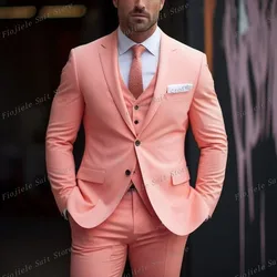 New Pink Men Suit Business Prom Party Groom Groomsman Wedding Formal Occasion Tuxedos 3 Piece Set Jacket Vest Pants