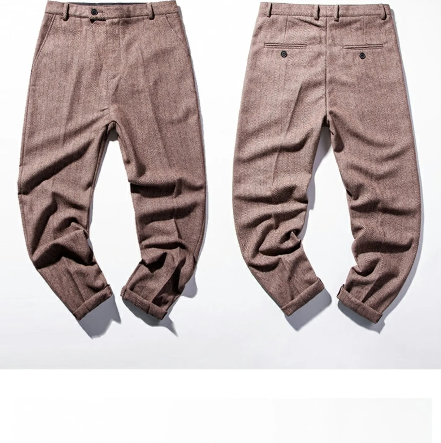 Herrenhose aus Wolle für Herbst und Winter, großes Fischgrätenmuster, britische Retro-amerikanische Freizeithose aus Haremwolle mit geradem Bein – Detail 13