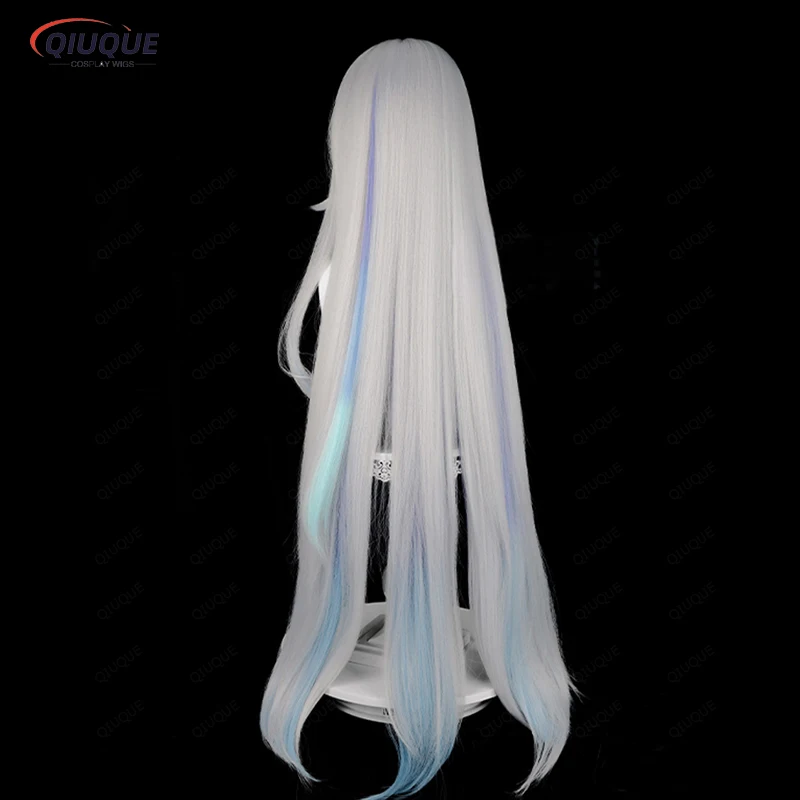 Game Impact Skirk Cosplay Wig Long Silver White with Blue Gradient Heat Resistant Synthetic Hair Anime Wigs + Wig Cap