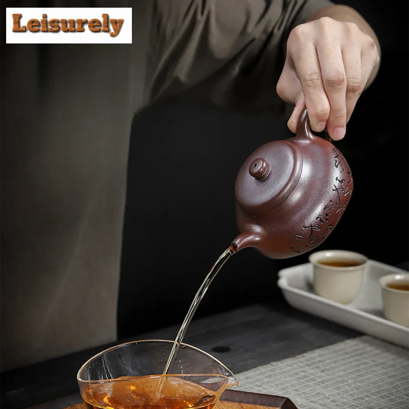 170ml High-end Yixing Purple Clay Teapots Handmade Pot Raw Ore Gold Sand Purple Mud Kettle With Filter Zisha Tea Set Cha Craft