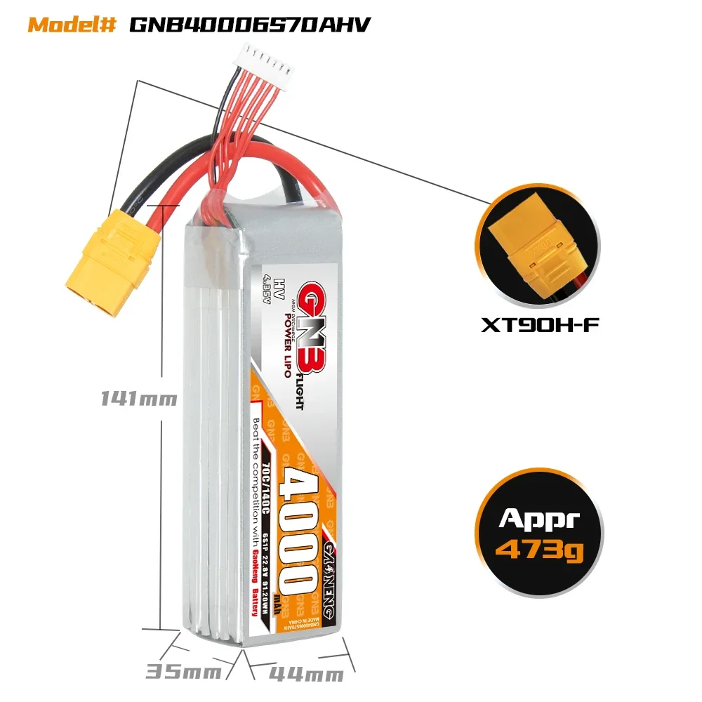 70C 3S-11.4V 4S-15.2V 6S-22.8V GNB 4000mAh 4500mAh HV Lipo Battery For FPV Drone RC Quadcopter Helicopter Car Boat UAV XT60/XT90 3