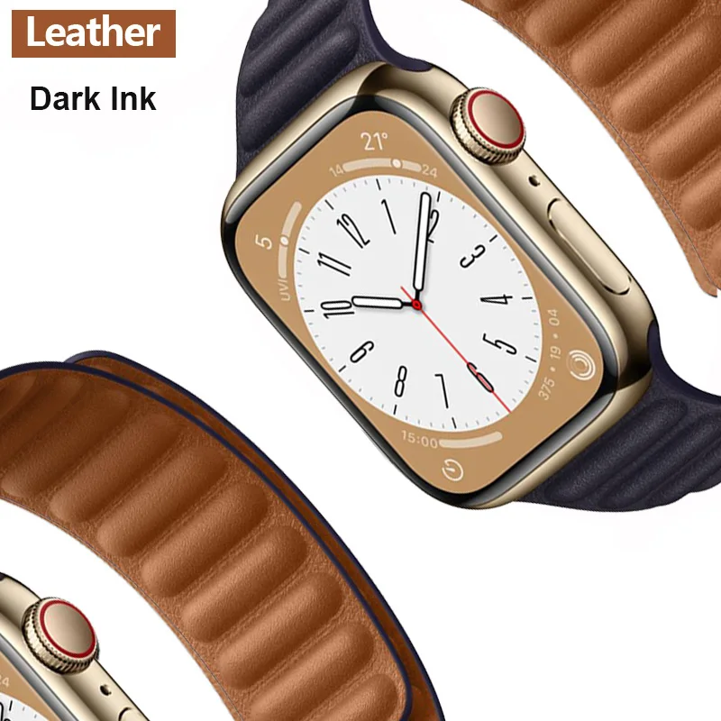 애플 워치 밴드용 가죽 링크, 오리지널 마그네틱 팔찌, iWatch 시리즈 3 se 6 7 울트라 2 8 9 스트랩, 49mm, 44mm, 40mm, 41mm, 45mm