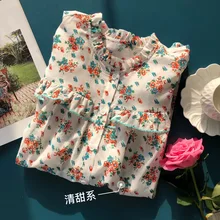 

Indie Folk Short Sleeve New 2022 Thin See Through Shirt Women Blouse Print High Quality RUFFLES Cotton Woman Tops