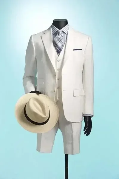 High Quality White Beige Linen Suit Custom Slim Fit 3 Piece Groom Tuxedo Summer Causal Wedding Suits for Men Short Costume Homme