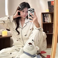 New Dot Letter Dog Print Kawaii Pajamas for Women Harajuku Style Sweet Cute Sleepwear Woman Spring Cartoon Pajamas Set Casual - Image 3