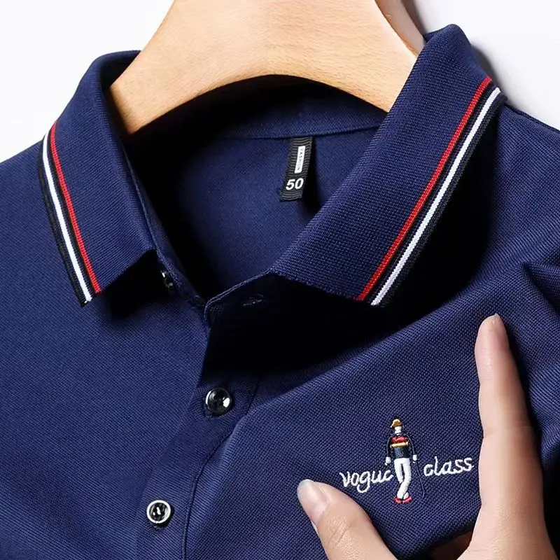 

Men's Embroidery High End Cotton Polo Shirt Spring/Summer New Striped Edge Fashion Business Casual Polo Neck Short Sleeve T-shir