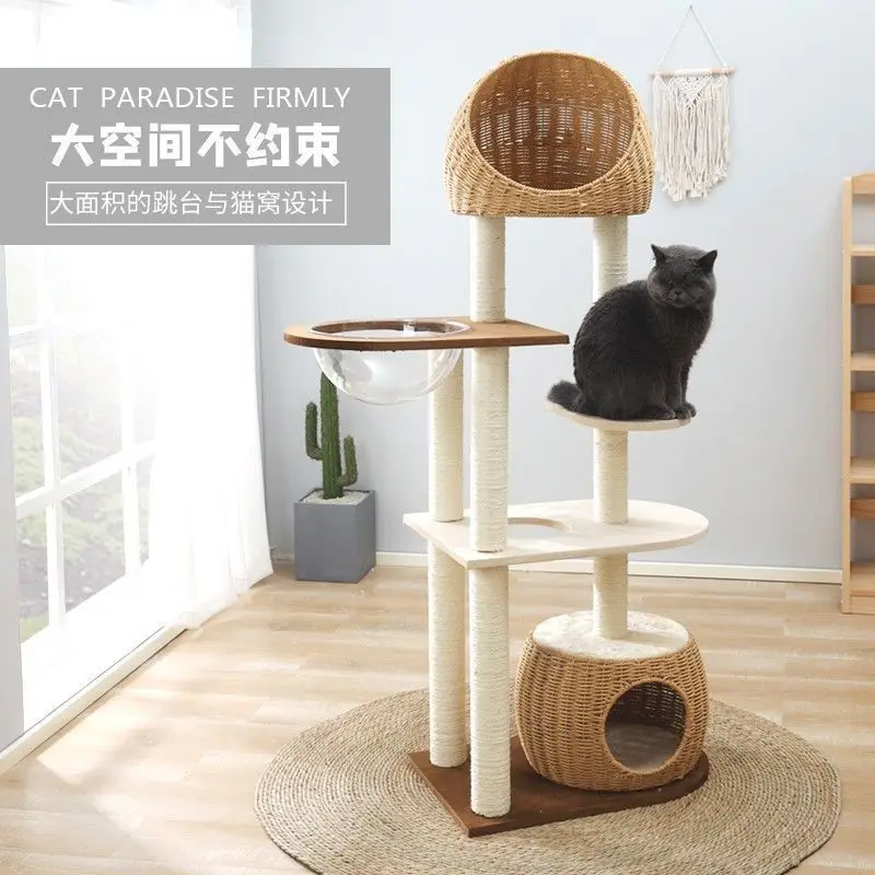 thumbnail image 1 of Marco de escalada para gatos de estilo japonés, postes de sisal resistentes al desgaste, nido para gatos con múltiples cestas, muebles multifuncionales para gatos, juguete para mascotas, 1 of 5