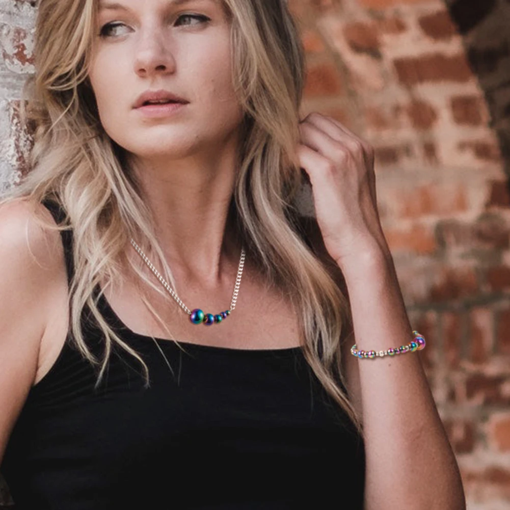 Kissitty 80Pcs/Box Round Rack Plating Rainbow Color Stainless Steel Beads For Bracelet Necklace Earring Jewelry Making Gift