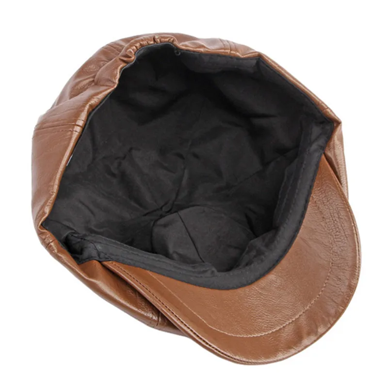 Free Shipping Spring Autumn Faux Leather PU Newsboy Caps For Men And Women Casual Couple Sports Cap Fashion Vintage Party Hat