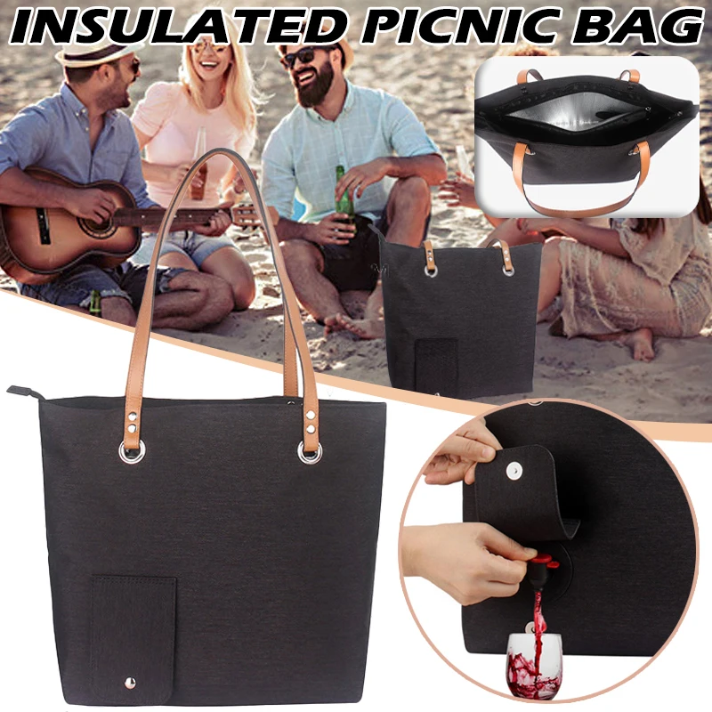 PortableBeachWineCoolerBagVintageThermalInsulationTotePurse