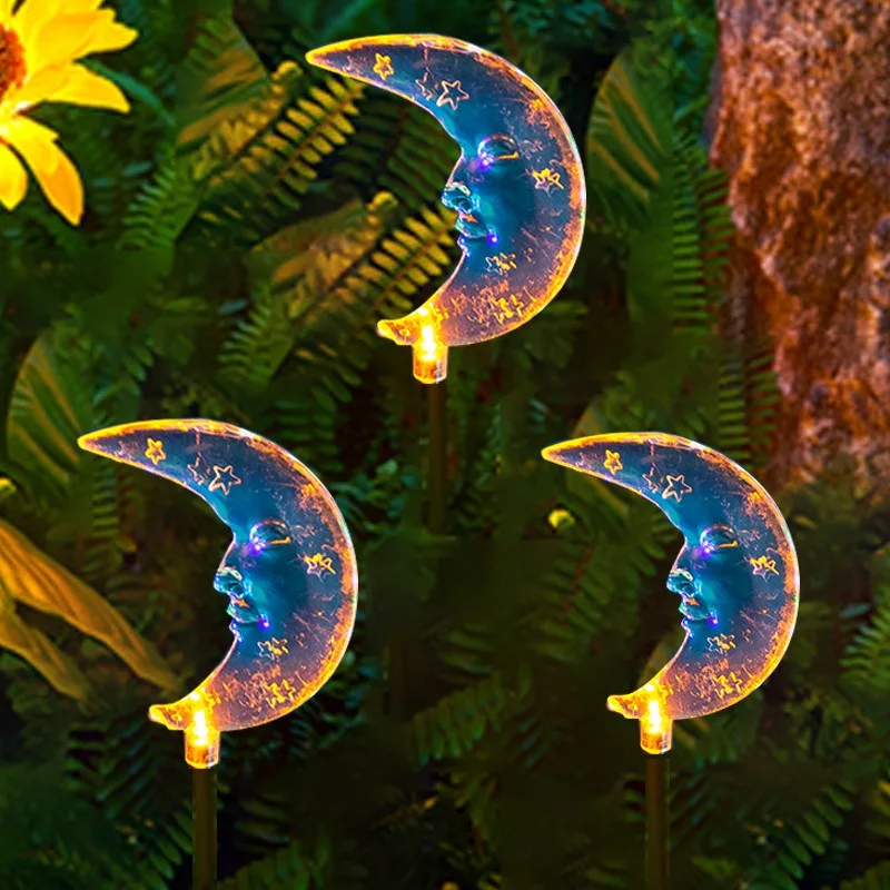 4Pcs Solar Outdoors Moon Decors Lights LED Acrylic Courtyard Waterproof Ground Insertion Lawn Light Garden Party Landscape Lamps