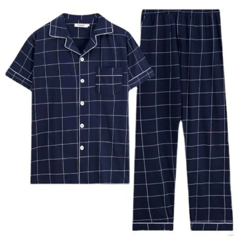 Cotton Button up Top and Pants Men's Plus Size Pajamas Loungewear Casual Simple Fashion Youth Sleepwear Homewear 2PCS Set