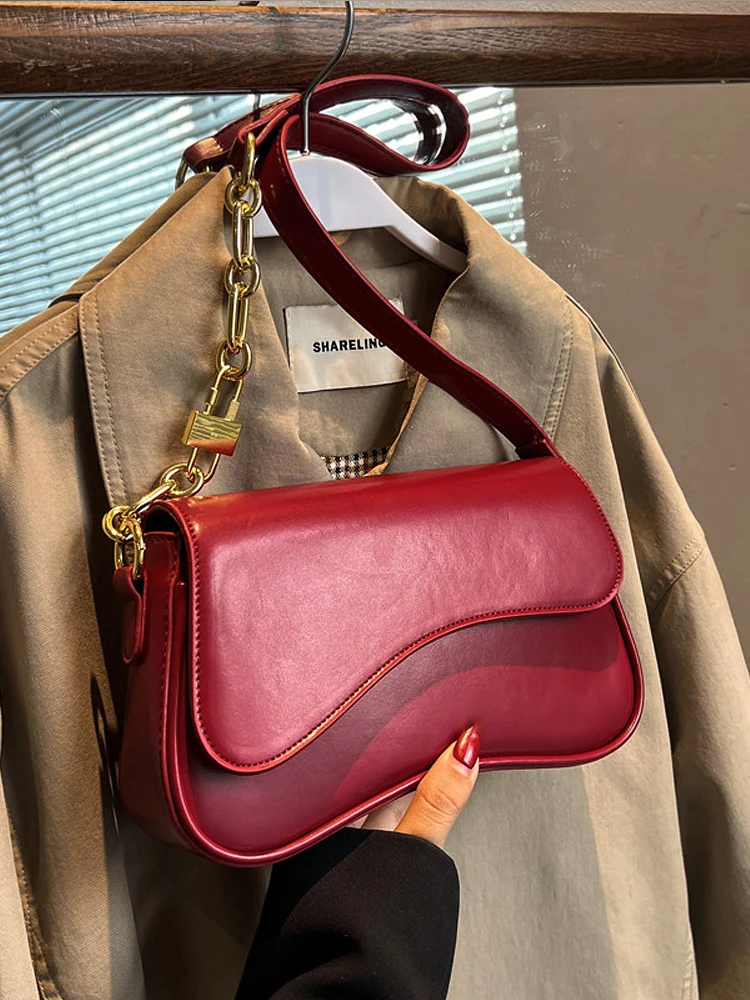 

Texture Vintage Crossbody Bag For Women New Trendy Spring Summer Fashion One Shoulder Underarm Bags Simple Versatile Red Handbag