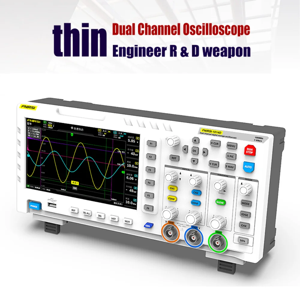 FNIRSI 1014D 2 In 1 Professional Digital Oscilloscope 2 Channel Input Signal Generator 100MHz Bandwidth 1GSa/s Sampling Rate 4