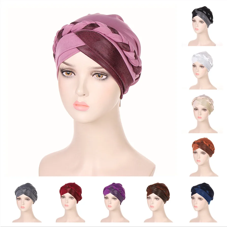 Sciarpa Per La Testa Per Le Donne Musulmane Cappello Intrecciato Con Seta Brillante E Berretti Da Seta Al Latte Hijab Interni Femme Musulman Arab Wrap