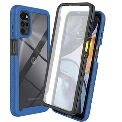 Shockproof 360 - Degree Full Coverage Transparent Phone Case with Built - in Screen Protector for Motorola Moto G22 (Blue)